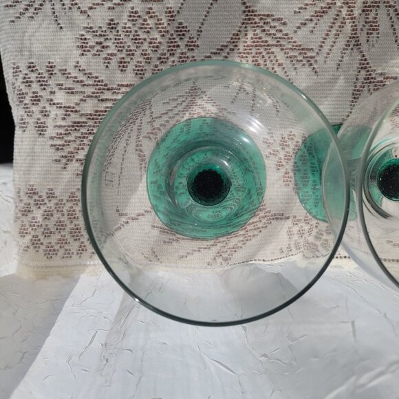 Set Of 2 Cactus Stem Margarita Glasses 10 Oz Green & Clear Glass - Picture 2 of 3